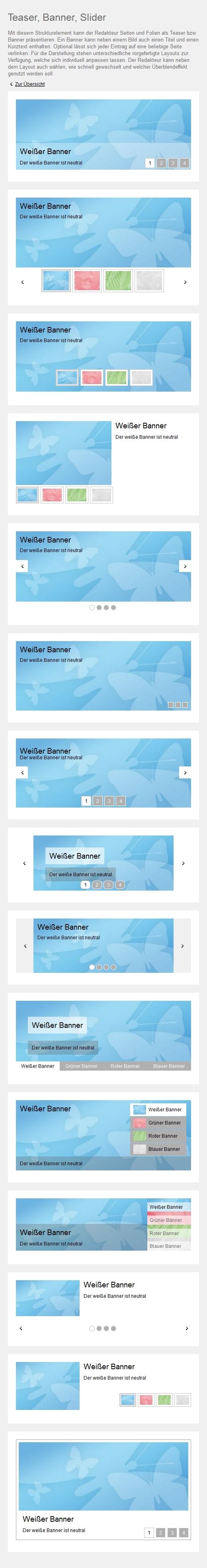Darstellungsbeispiele der Banner-/Teaser-Slider auf Basis von verschiedenen CSS-Varianten