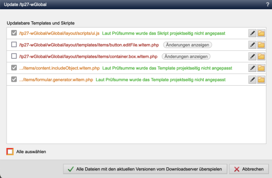 Templates und Weblics® in Weblication® per Mausklick updaten
