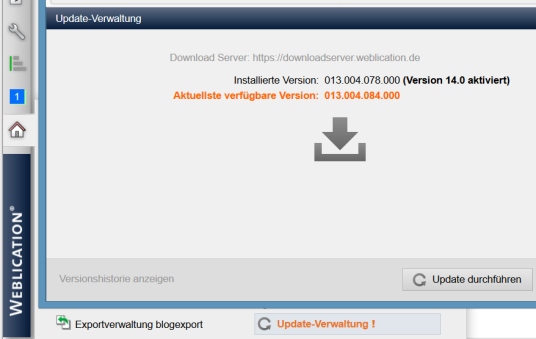 Update-Verwaltung in Weblication