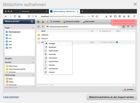 Bildschirmvideo aufnehmen - Bildschirmaufnahme an Support senden oder lokal speichern