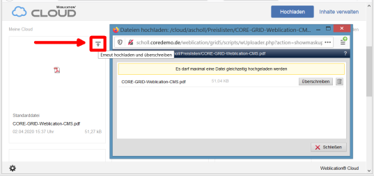 CLOUD-Webansicht - bestehende Dateien beim Hochladen überschreiben