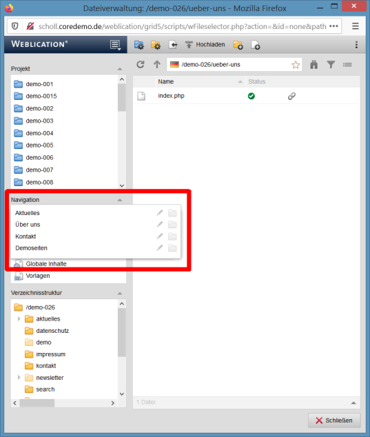 Über Navigationsstruktur Dateien und Verzeichnisse im Datei-Explorer aufrufen
