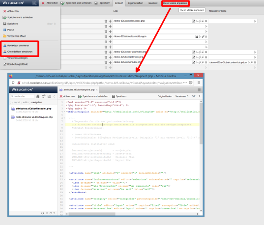 Erweiterte Rechtevergabe im Navigationseditor mit Benutzersimulation
