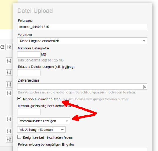 Einstellung Mehrfachupload mit Anzeige von Vorschaubildern