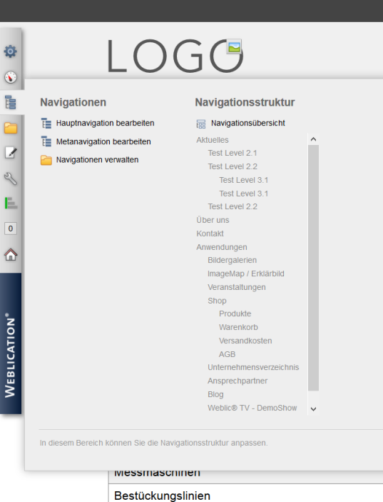 Navigationsübersicht als Sitemap im Panel