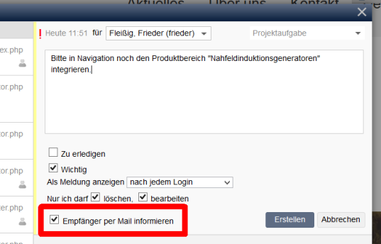 Notizen mit E-Mail Benachrichtigung des Empfängers