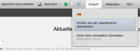 Editor: Struktur aus Hauptsprache übernehmen