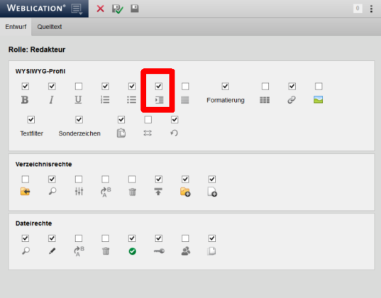 Redakteuren Erlaubnis erteilen zur Verwendung verschachtelter Punkte-Listen in der Rolle