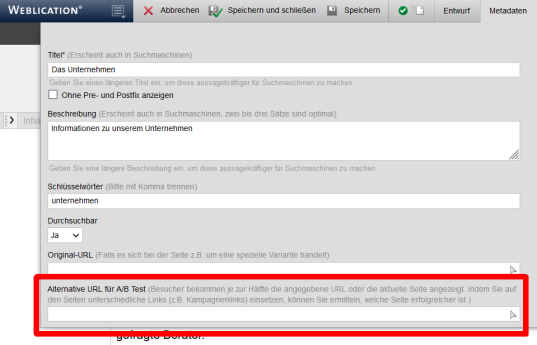 A/B Test Funktion für zwei verschiedene Seite