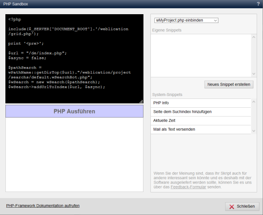 Version 16: PHP Sandbox - PHP ausführen in Kommandofeld