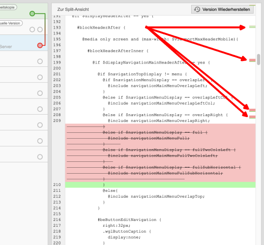 Version 16: Screen-Markierung im Versionenvergleich für geänderte Zeilen bei Weblic-Update und Versionierung