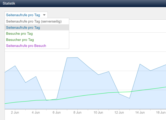 Web-Statistik: Seitenaufrufe, Besucher, Besuche, Seitenaufrufe pro Besuch und Tag