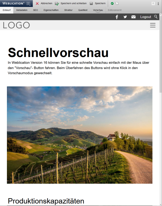 Version 16 - Schnellvorschau beim Überfahren des "Vorschau"-Buttons