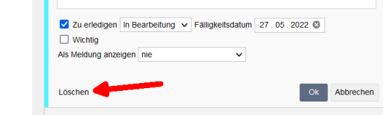 Aufgaben in Detailansicht löschen