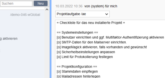 Aufgaben mit Überschriften und Checklisten