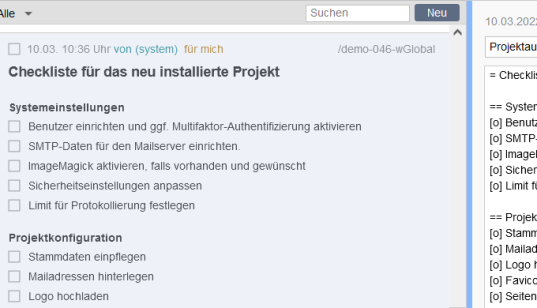 Aufgaben mit Überschriften und Checklisten