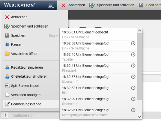 Version 17: Editor - Elemente im Bearbeitungsverlauf sichtbar