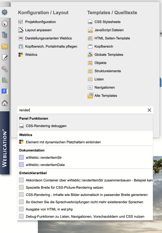 Version 17: Integrierte Entwicklersuche im Bedien-Panel