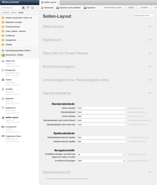 Version 17: CSS bearbeiten über Masken: Bereiche auf-/zuklappar