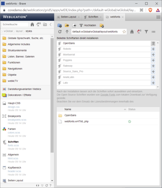Aktuelle Lösung: Acht beliebte Schriftarten bereits vorbereitet