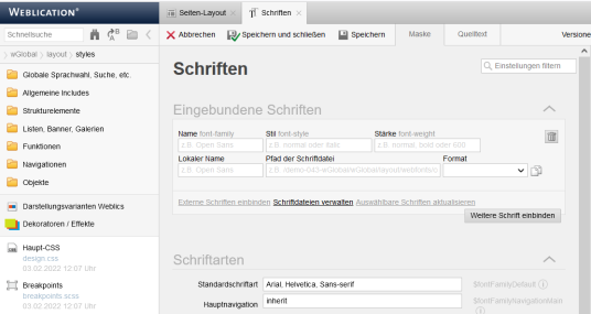Version 17: Schriften einbinden über Benutzeroberfläche