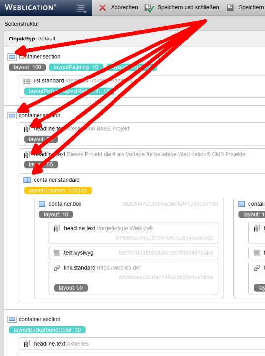 In Strukturansicht im Editor Elemente-Konfigurationsmasken öffnen