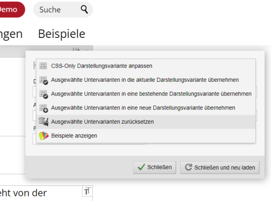 Ausgewählte Untervarianten in die *aktuelle* Darstellungsvariante übernehmen