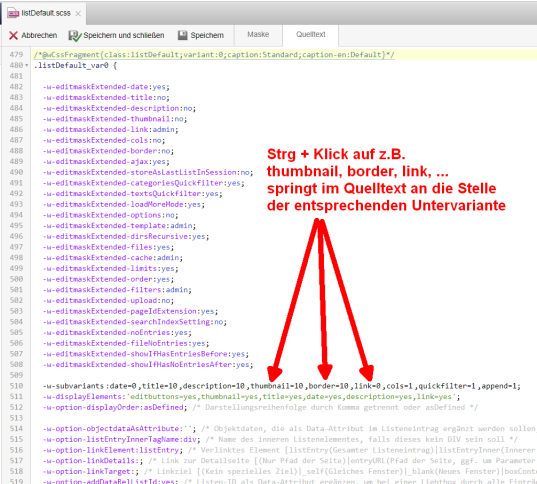 IDE: CSS-Untervariaten durch Strg+Click direkt anspringen