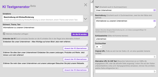 Beschreibung mit Klickaufforderung - KI-Pro Modul mit 3 alternativen Vorschlägen