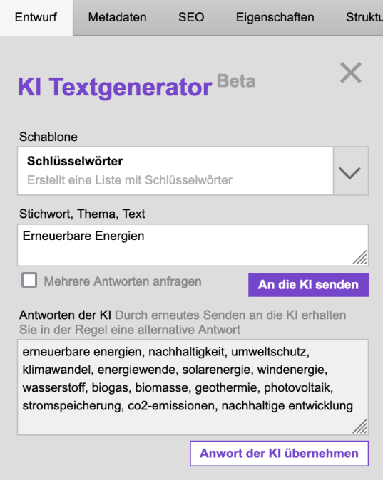Schlüsselwörter zu einem Thema oder Stichwort