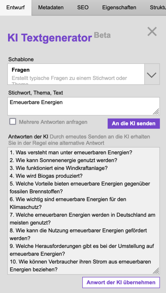 Typische Fragen zu einem Stichwort oder Thema