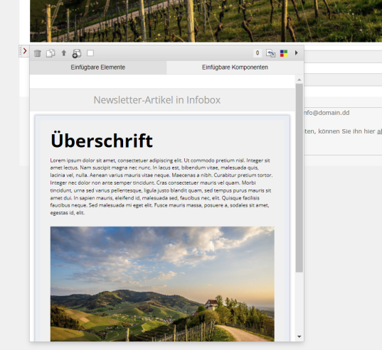 Editor: Newsletter unterstützt Komponenten