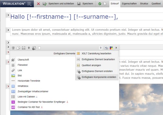 Editor: Newsletter unterstützt Komponenten