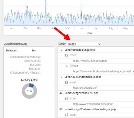 Statistik: Einträge suchen bzw. filtern