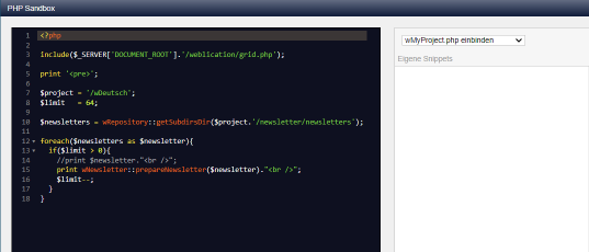 Werkzeuge: PHP Sandbox unterstützt  Code-Highlighting und Zeilennummern.