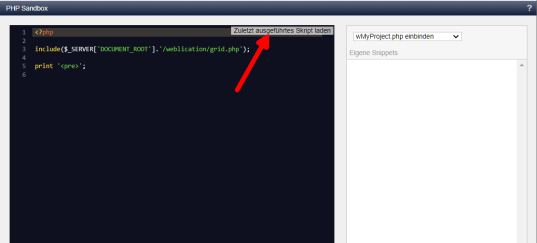 Werkzeuge: Zuletzt ausgeführtes Skript erneut laden