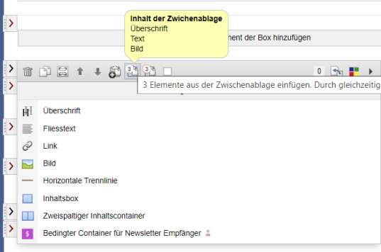 Elemente in Zwischenablage beim Überfahren der Einfüge-Buttons anzeigen