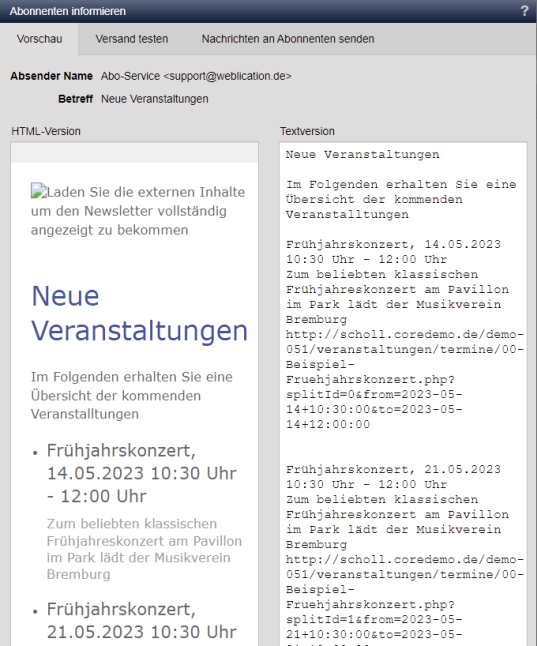 Abo Service: Versenden eines Abos an die Abonnenten