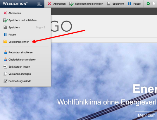 Editor: Verzeichnis der aktuell editierten Datei öffnen