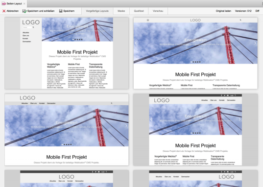 Vorgefertigte Seiten-Layouts