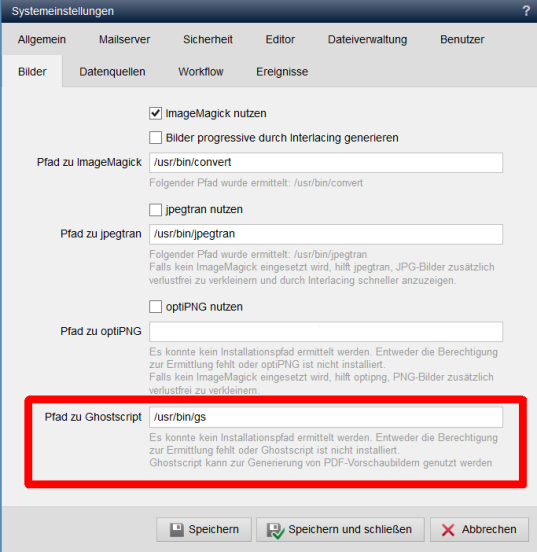 Systemeinstellung für Vorschaubilder von PDFs