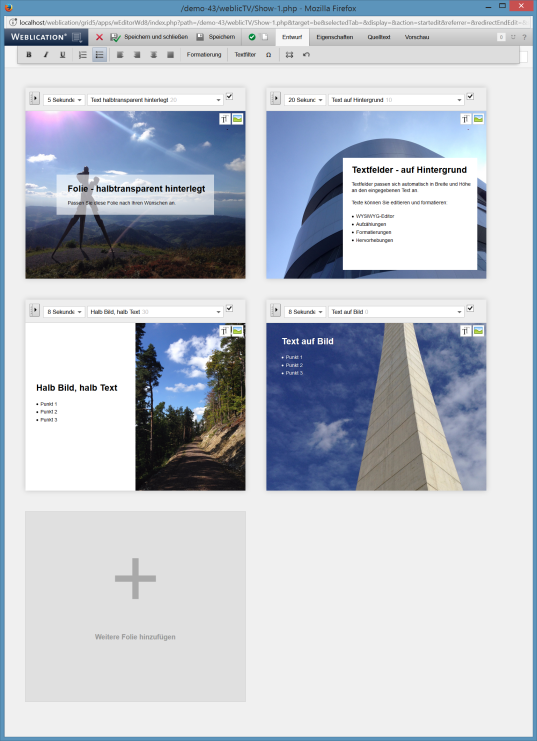 Weblic® TV: Inhalte editieren und Anzeige steuern