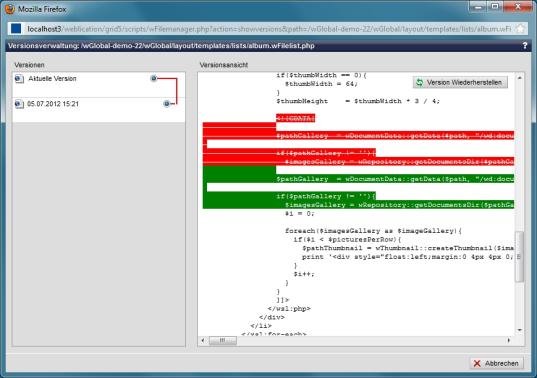 Versionierung und automatische Änderungsmarkierung Code des jeweiligen Weblic®