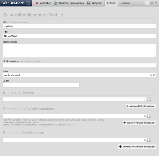 Bei eigenen Weblics CSS-Only Varianten eintragen