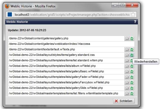 Frühere Weblic-Version wiederherstellen nach einem Update