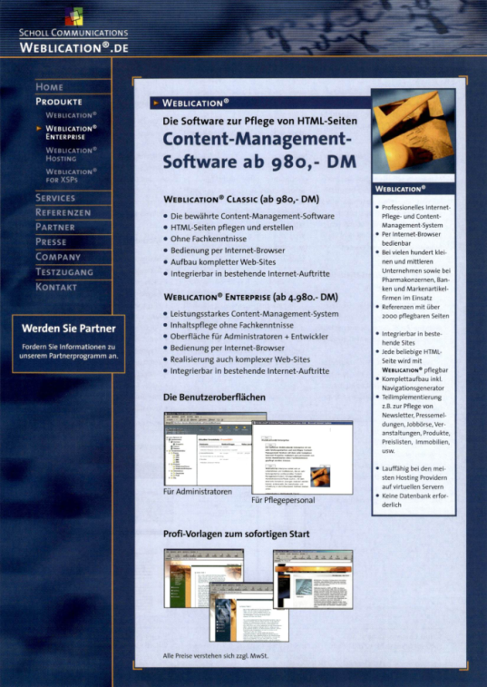 Weblication® Flyer im Jahr 2000