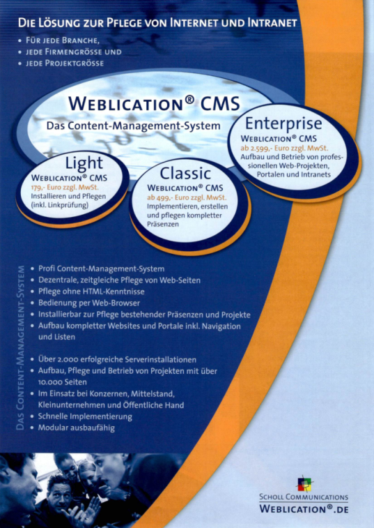 Weblication® Flyer im Jahr 2003