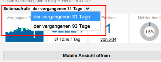 Seitenbasierte Abrufstatistik - Auswahl Anzahl Tage