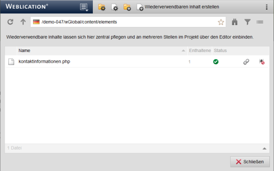 Version 17: Maske zur Verwaltung von wiederverwendbaren Inhalten erweitert und optimiert