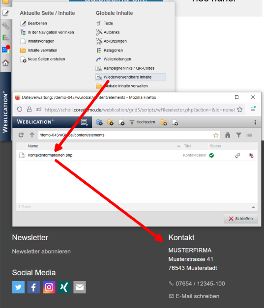 Wiederverwendbare Inhalte verwalten